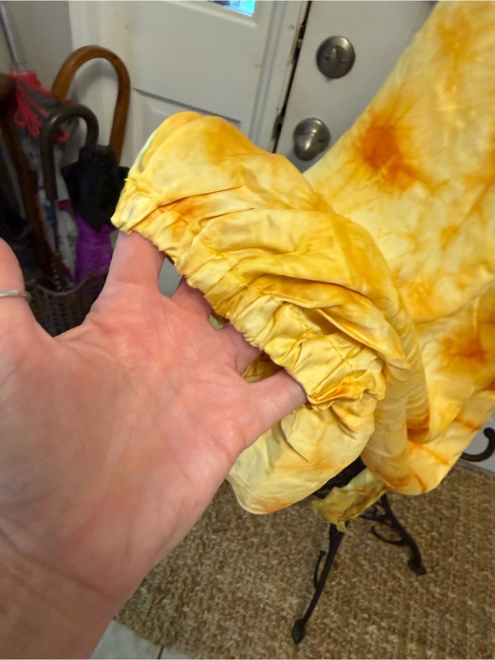Cee Cees Closet Yellow Tie Dye Funky Wrap Crop Top Dramatic Balloon Sleeves XL - Picture 9 of 13
